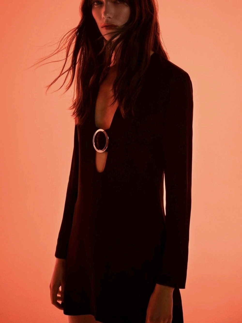 BNWT Zara Black Satin Mini Dress Size S Cut Out V-Neck Metal Buckle Sexy Party